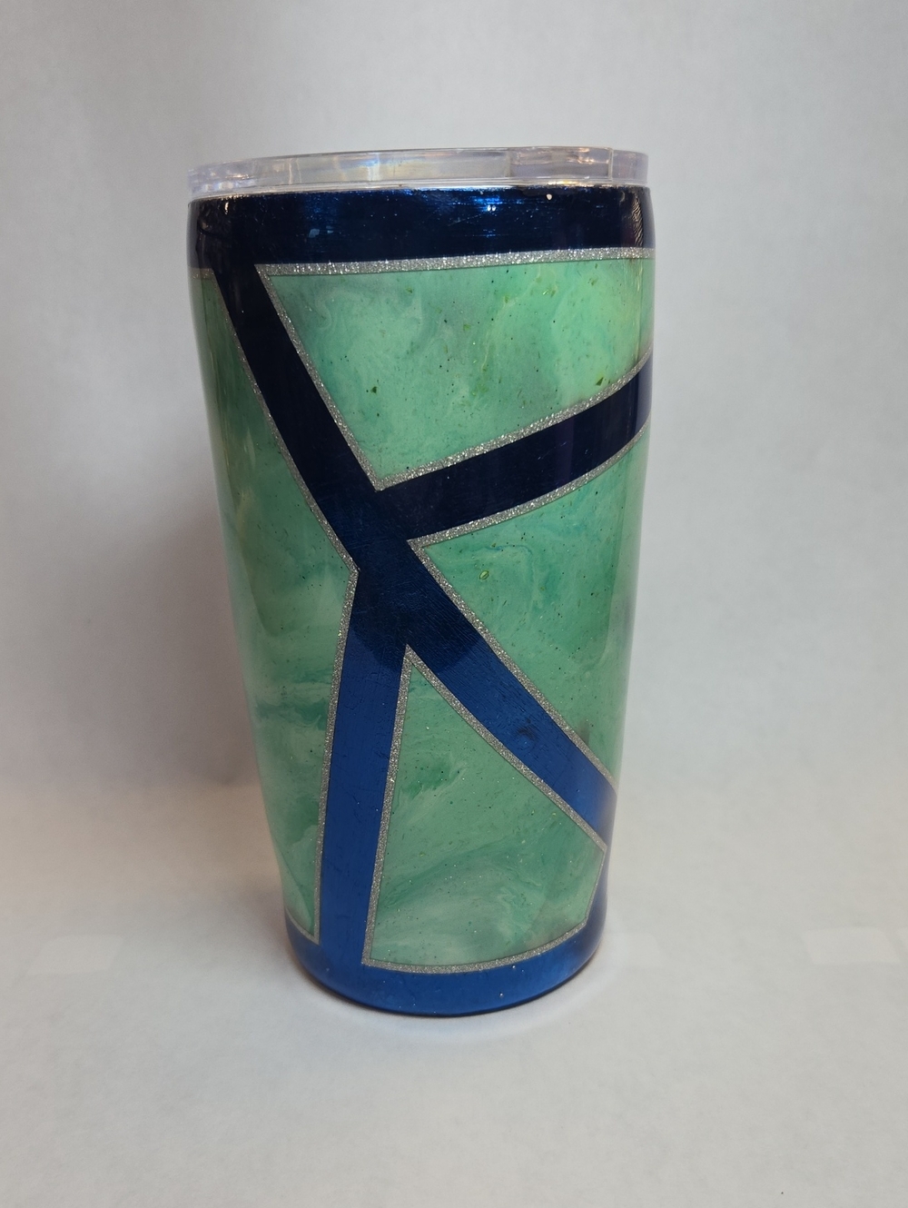 Blue and Green Geometric Resin Tumbler - Glow In The Dark